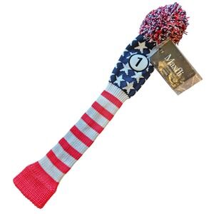 NEW! Maxfli Driver Knit Headcover Red White Blue USA Flag Stars Pom Pom